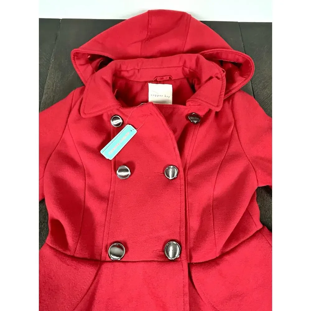 Brand New Copper Key Peplum Style Coat Size 10 / 12 Red Hooded New With Tags - Picture 3 of 11